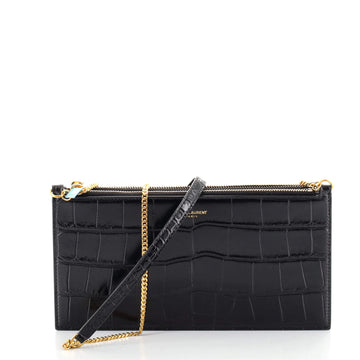 Saint Laurent Paris Double Pouch on Chain Crocodile Embossed Leather