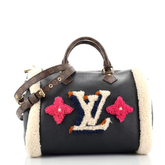 Louis Vuitton Speedy Bandouliere Bag Leather and Monogram Teddy Shearling 30