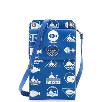 Prada Phone Holder Crossbody Bag Printed Saffiano Leather