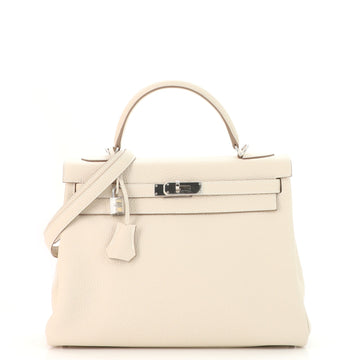 Hermes Kelly Handbag Light Clemence with Palladium Hardware 32