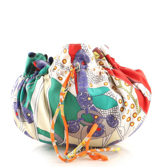 Hermes Reversible Drawstring Pouch Printed Silk
