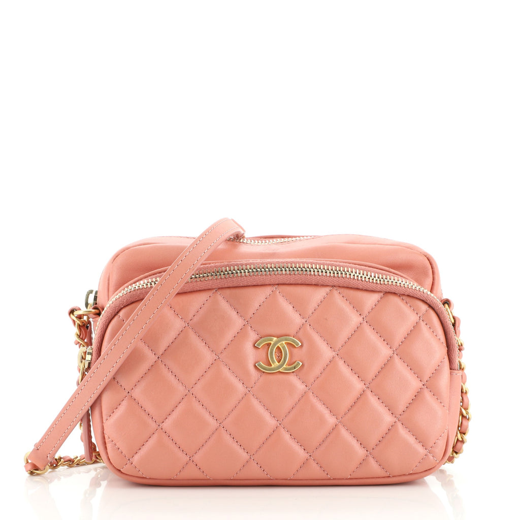 Chanel Day Trips Camera Case Bag Quilted Calfskin Pink 121292161