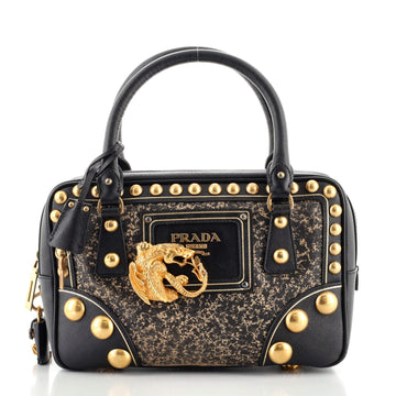 Prada Dragon Bauletto Bag Embellished Printed Saffiano Leather Small