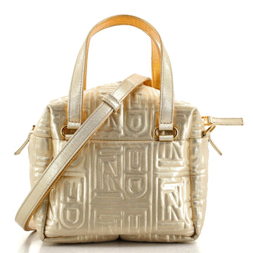 Fendi Square Bowler Bag Logo Embossed Metallic Fabric Small