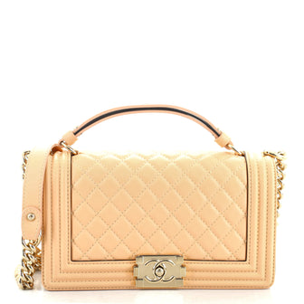 Chanel Flat Handle Boy Flap Bag Quilted Lambskin Old Medium