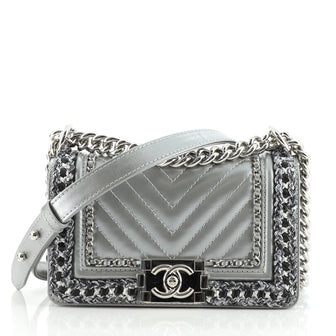 Chanel Jacket Boy Flap Bag Chevron Calfskin with Tweed Small