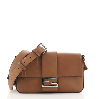 Fendi Baguette Convertible Belt Bag Zucca Embossed Leather Medium