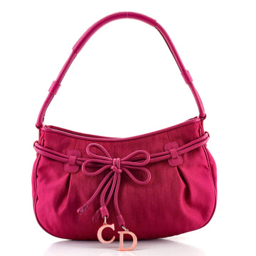 Christian Dior Vintage Bow Charm Hobo Bag Diorissimo Nylon and Leather