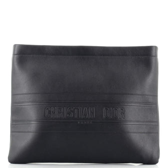 Christian Dior Logo Stripe Zip Pouch Leather Medium