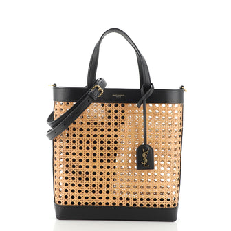 Saint Laurent Shopper Tote Straw and Leather Toy