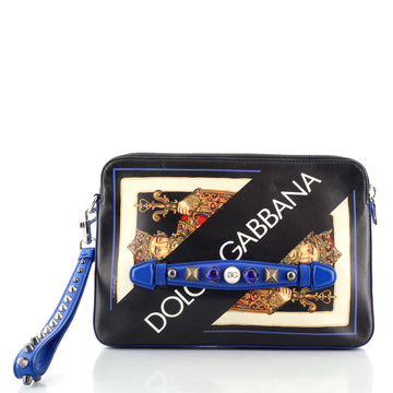 Dolce & Gabbana King of Hearts Zip Clutch Printed Leather