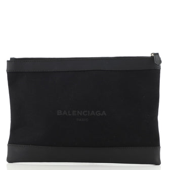 Balenciaga Navy Zip Pouch Canvas and Leather Large