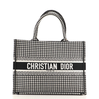 Christian Dior Book Tote Houndstooth Canvas Small
