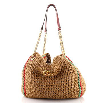 Gucci GG Marmont Chain Tote Raffia Large