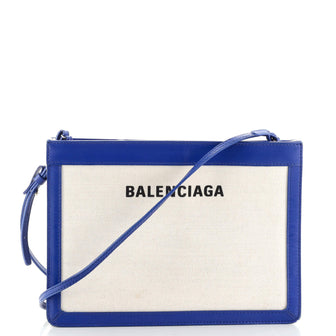 Balenciaga Navy Pochette Canvas and Leather Small