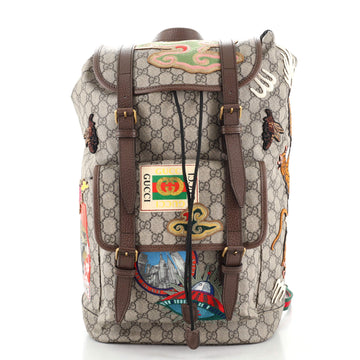 Gucci Courrier Soft Backpack GG Coated Canvas with Applique Large