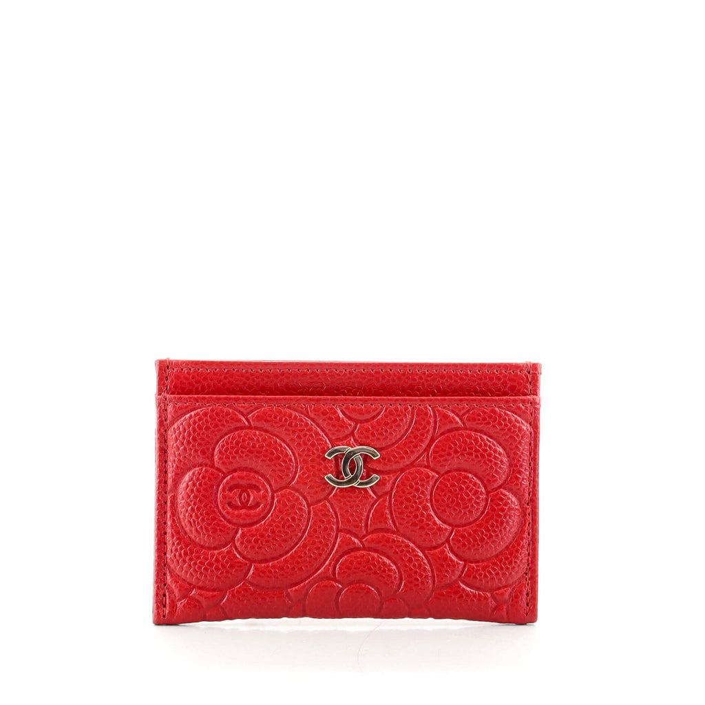 Chanel Classic Card Holder Camellia Caviar Red 1213581