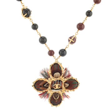 Chanel Paris Edinburgh CC Pendant Necklace Metal and Beads with Crystal, Gripoix and Feathers