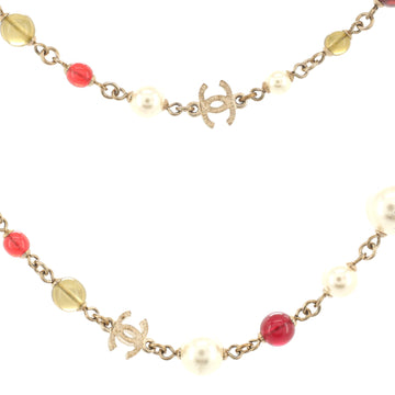 Chanel CC Abstract Figure Motif Necklace Faux Pearls, Beads and Metal with Enamel