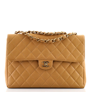 Chanel Vintage Square Classic Single Flap Bag Quilted Caviar Jumbo