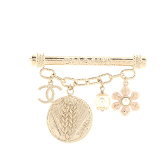 Chanel CC Charm Brooch Metal with Enamel and Faux Pearl