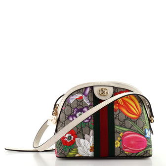 Gucci Ophidia Dome Shoulder Bag Flora GG Coated Canvas Small