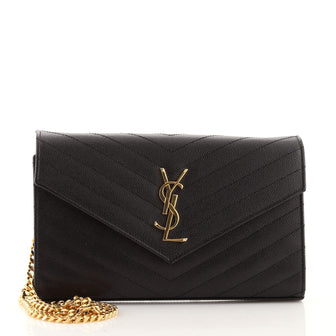 Saint Laurent Classic Monogram Wallet on Chain Matelasse Chevron Leather Medium