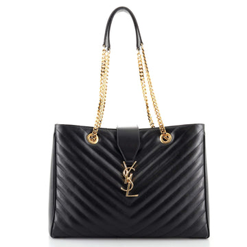 Saint Laurent Classic Monogram Shopper Matelasse Chevron Leather Large