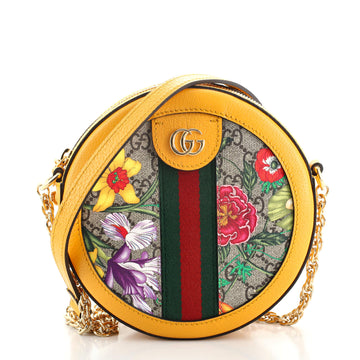 Gucci Ophidia Round Shoulder Bag Flora GG Coated Canvas Mini