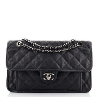 Chanel French Riviera Flap Bag Quilted Caviar Large