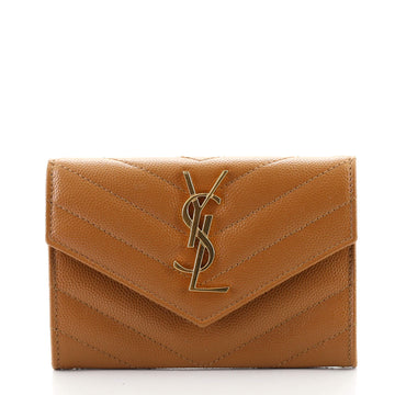 Saint Laurent Classic Monogram Flap Wallet Matelasse Chevron Leather Small