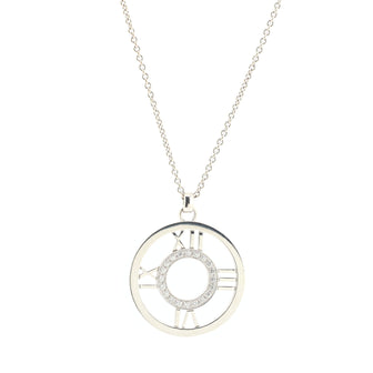 Tiffany & Co. Atlas Circle Pendant Necklace 18K White Gold with Diamonds Large