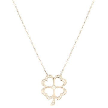 Tiffany & Co. Four Leaf Clover Pendant Necklace Platinum with Diamonds