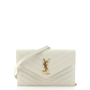 Saint Laurent Classic Monogram Wallet on Chain Matelasse Chevron Leather Small