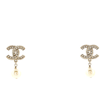 Chanel CC Drop Earrings Metal with Faux Pearls