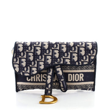 Christian Dior Saddle Slim Belt Pouch Logo Embroidered Oblique Canvas