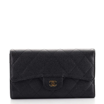 Chanel CC Gusset Classic Flap Wallet Quilted Caviar Long