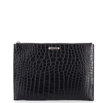 Saint Laurent Zip Pouch Crocodile Embossed Leather Medium