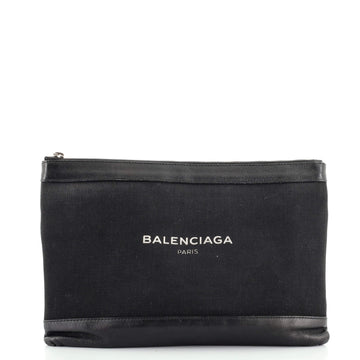 Balenciaga Navy Zip Pouch Canvas and Leather Large