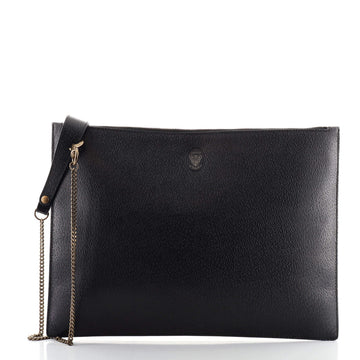 Gucci Chain Zip Wristlet Clutch Leather