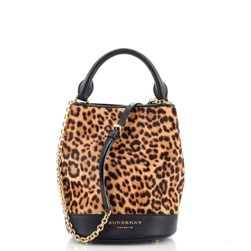 Burberry Chain Bucket Bag Printed Calf Hair and Leather Small