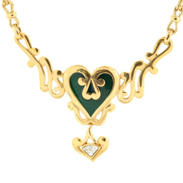 Christian Dior Vintage Dangling Heart Chain Necklace Metal with Enamel and Crystals
