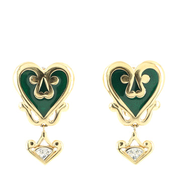 Christian Dior Vintage Dangling Heart Clip-On Earrings Metal with Enamel and Crystals