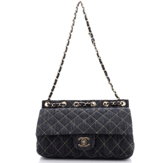 Chanel Chain Through Flap Bag Quilted Denim Jumbo