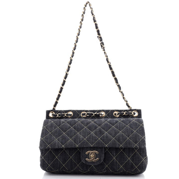 Chanel Chain Through Flap Bag Quilted Denim Jumbo