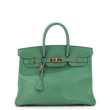 Hermes Birkin Handbag Green Courchevel with Gold Hardware 35