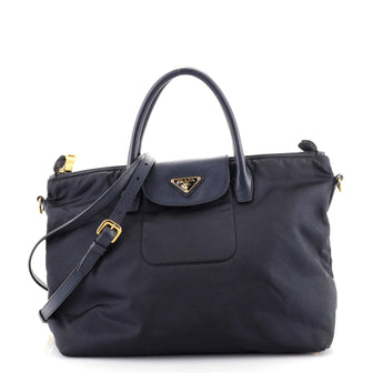 Prada Convertible Flap Tote Tessuto and Saffiano Leather Medium