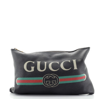 Gucci Logo Portfolio Pouch Printed Leather Large