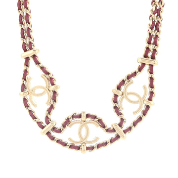 Chanel Triple CC Double Chain Necklace Metal and Leather