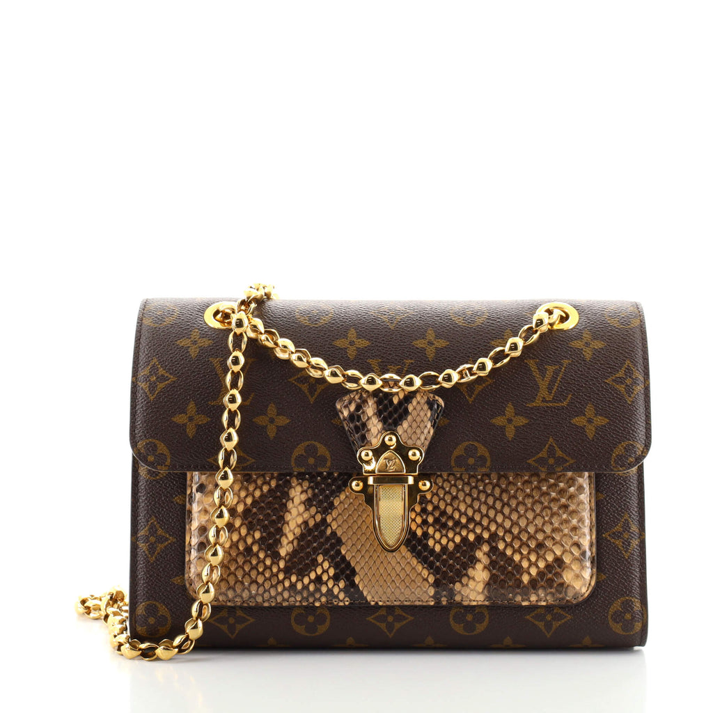 Louis Vuitton Victoire Handbag Monogram Canvas and Python Brown